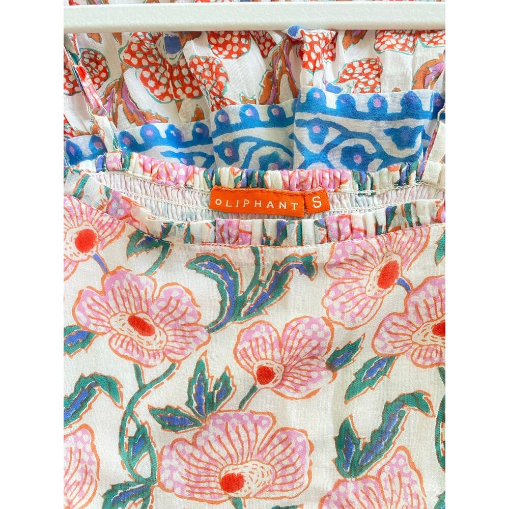 OLIPHANT Tuckernuck Smocked Back Maxi Dress Lucia Blue Multi Block Print S - Picture 8 of 10